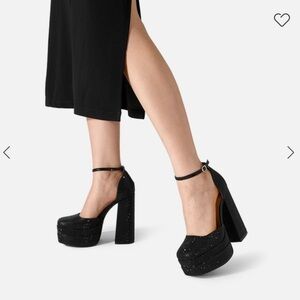 Dream Pairs Black Rhinestone Platform Heels